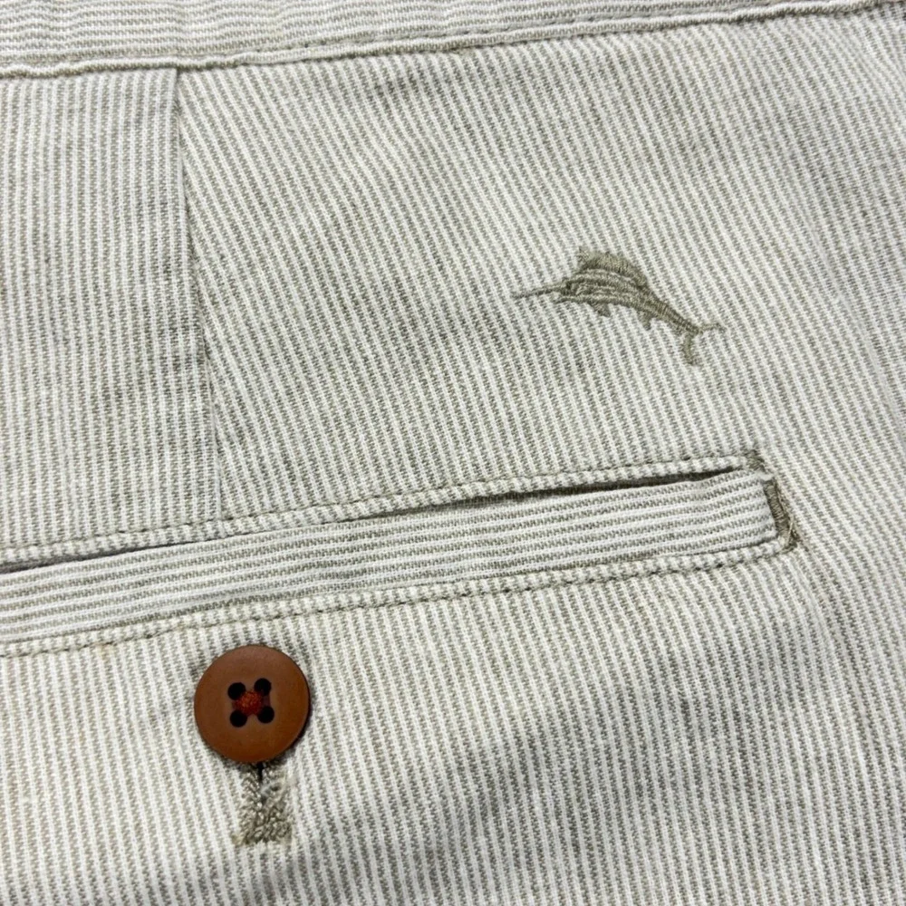 Tommy Bahama Shorts Mens 44 Linen Cotton Striped Casual‎ 11in Inseam Beige Beach